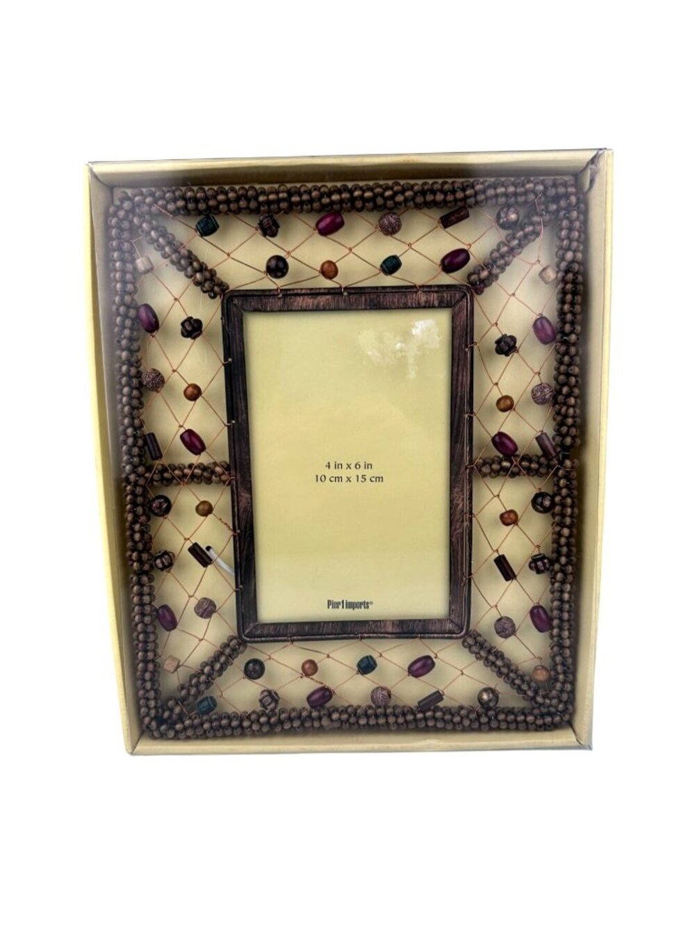 Pier 1 Beaded Desktop Picture Frame 4x6 Wire Metal Bohemian Folk Art Unique Home